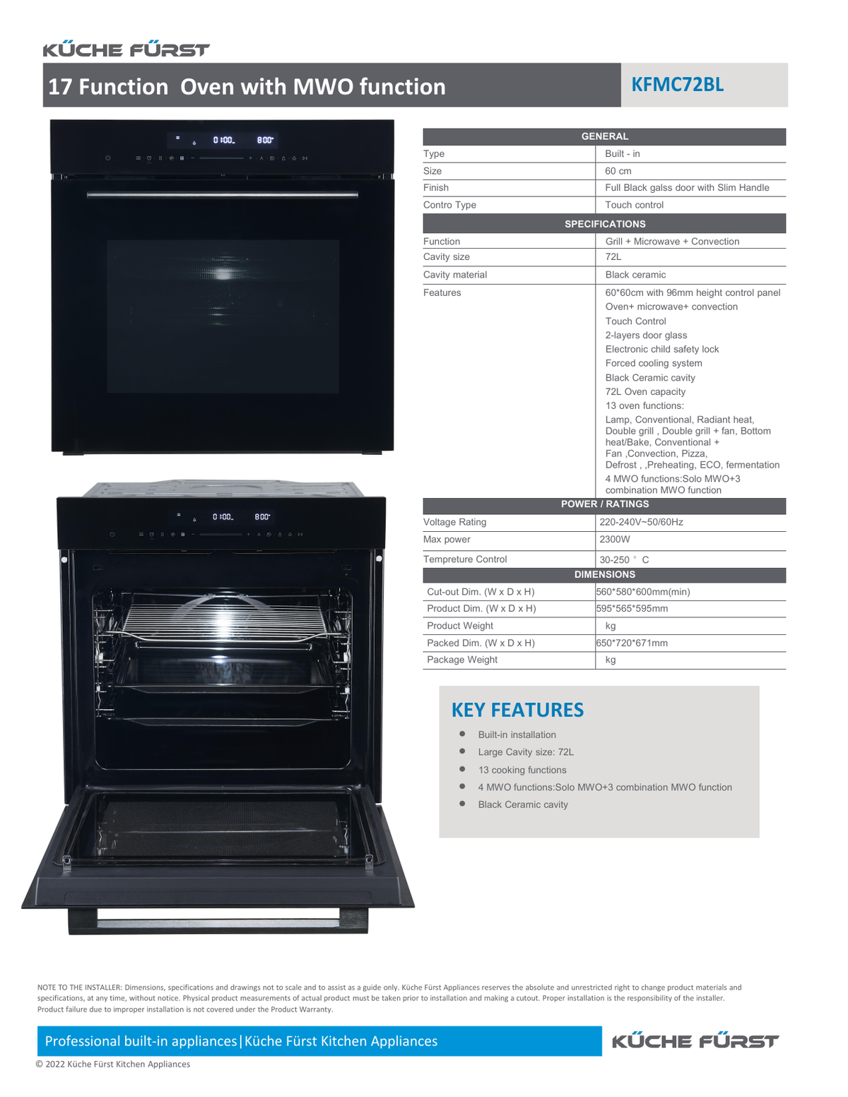 Küche Fürst KFMC72BL 72L Oven with Microwave Function