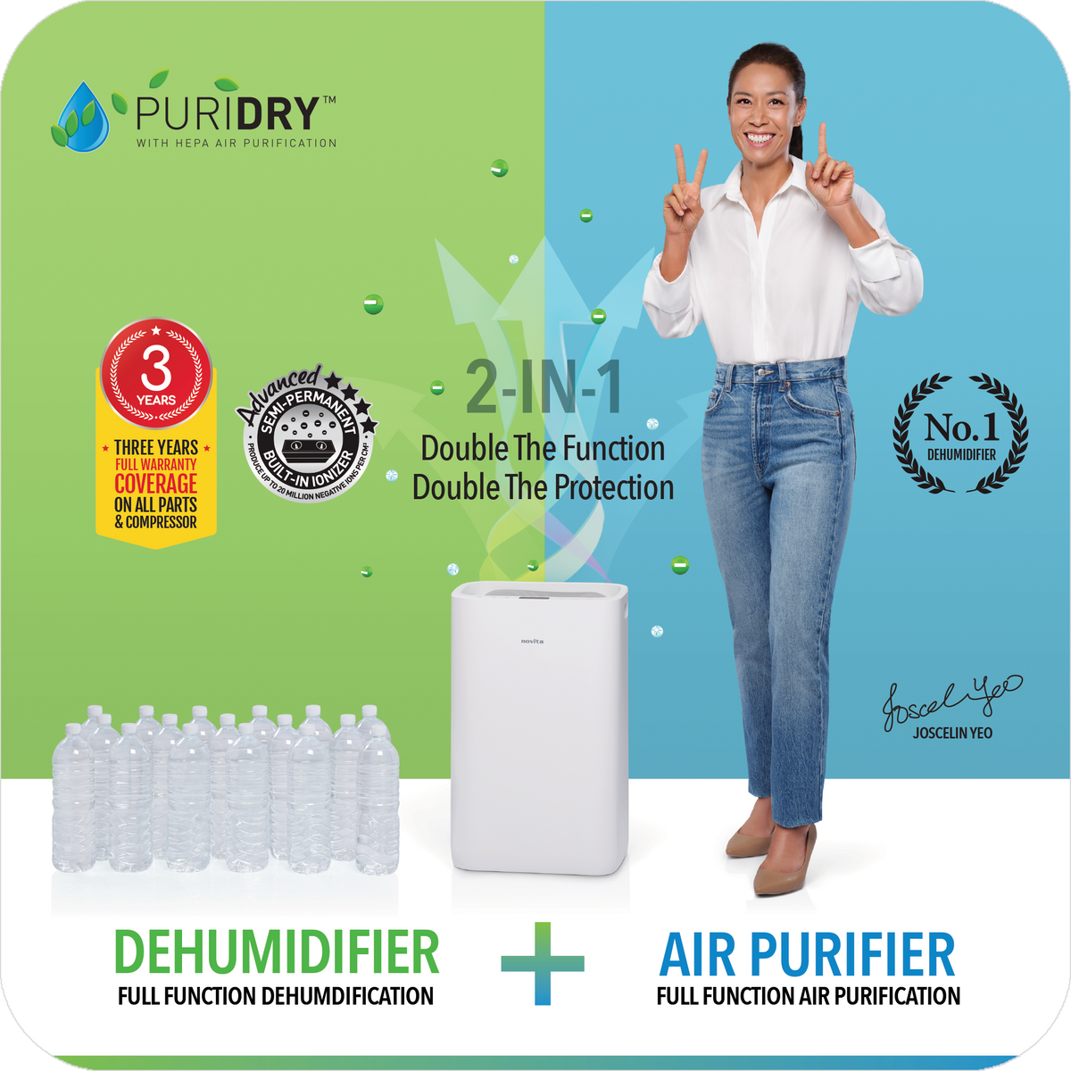 Novita Dehumidifier + Air Purifier The 2-In-1 ND25.5