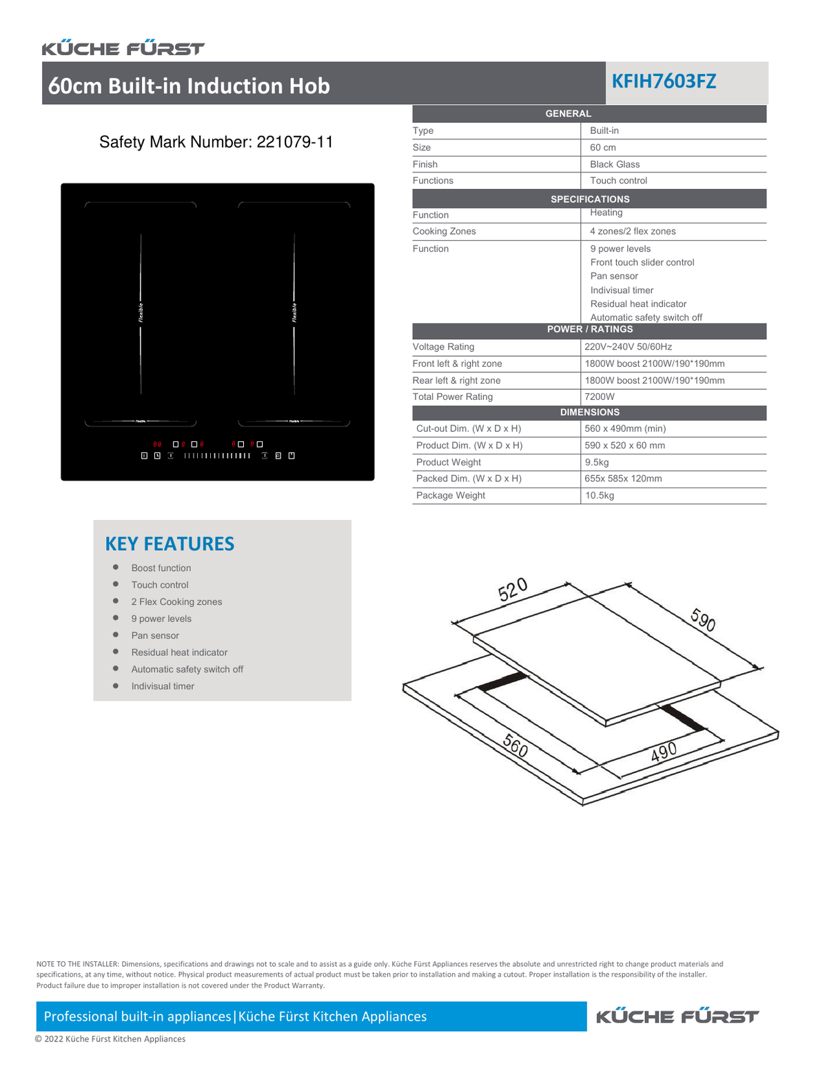 Küche Fürst KFIH7603FZ 60cm Built-in Induction Hob