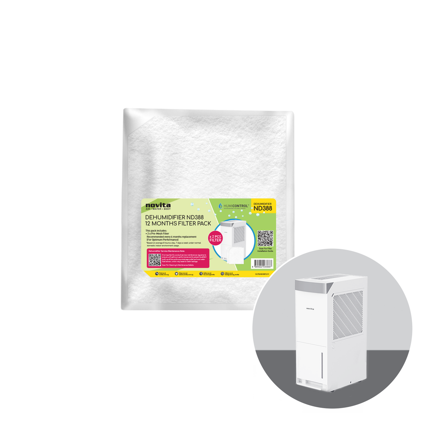 Novita Filter Pack - For Dehumidifier ND388 (2 Pcs)