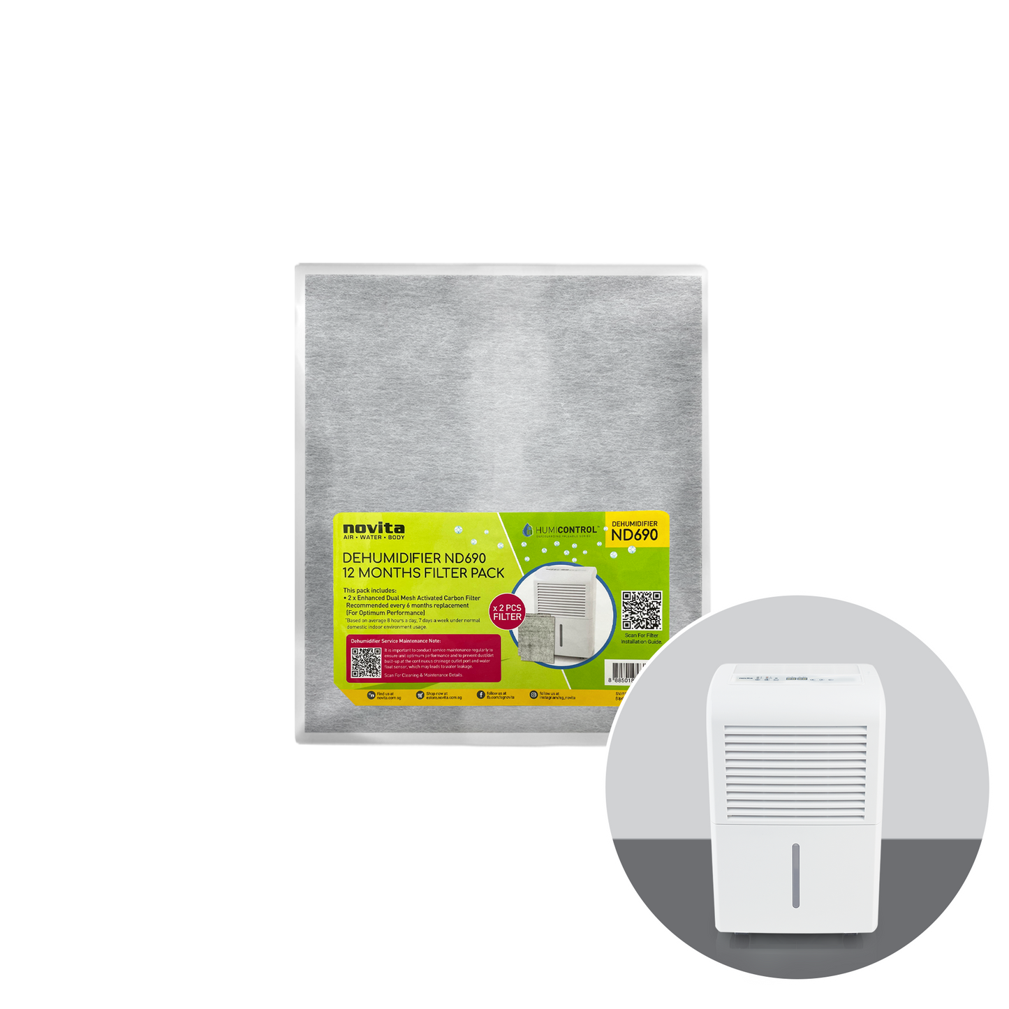 Novita Filter Pack - For Dehumidifier ND690 (2 Pcs)